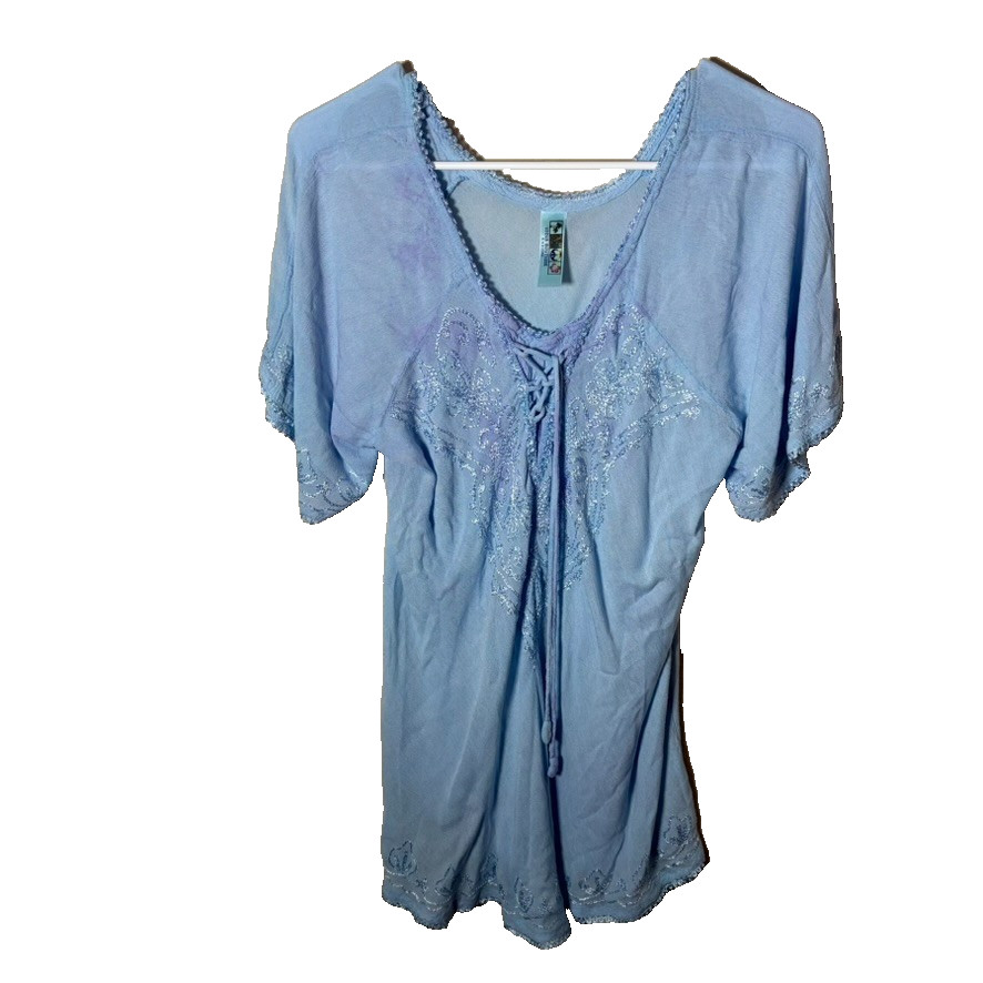 India Boutique Blouse Women’s Free Size Boho Casual Embroidered Tie Dye