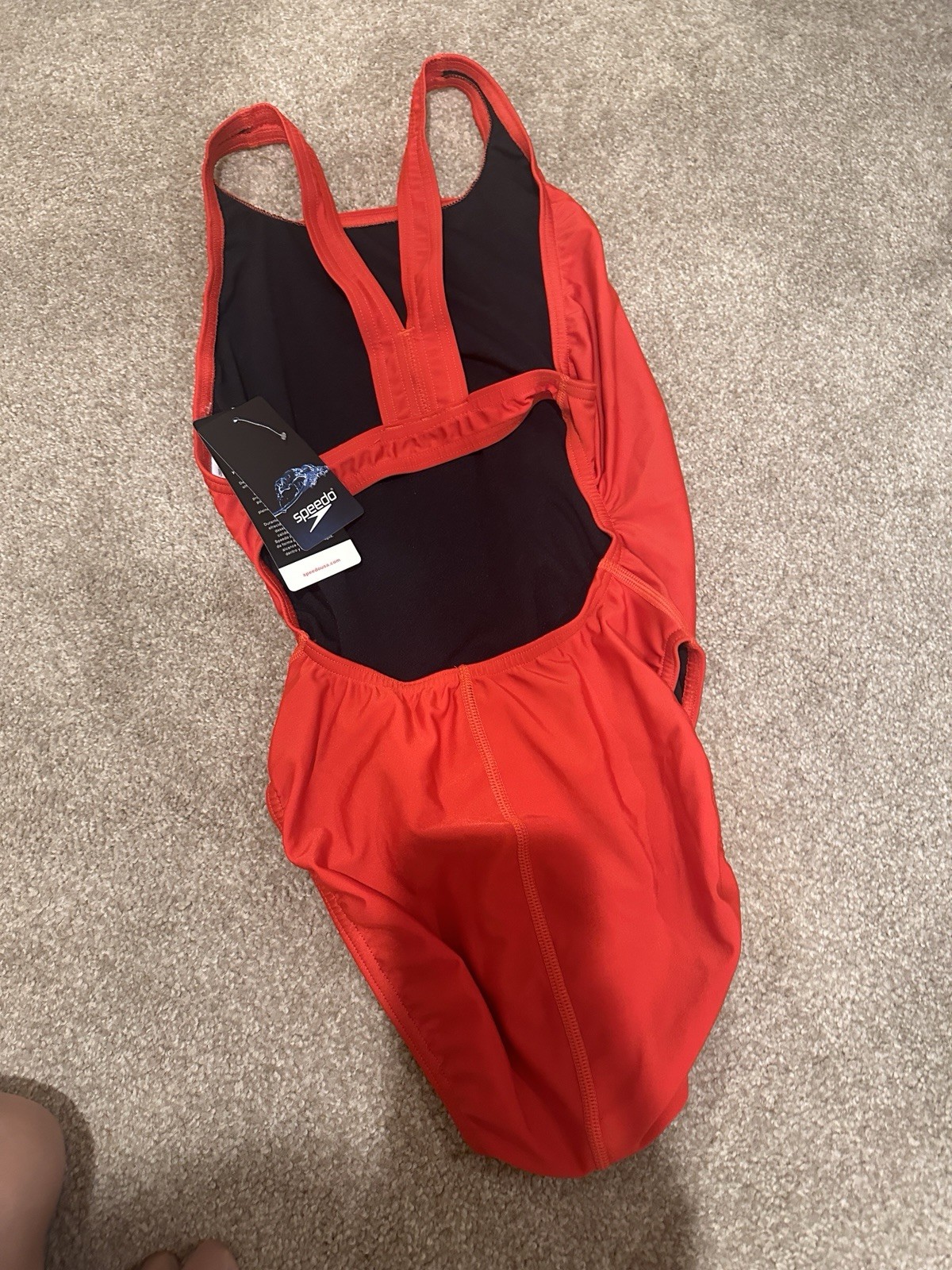 Speedo Women’s Red Solid Lined One-Piece Swimsuit Logo Strap, Size 10/36