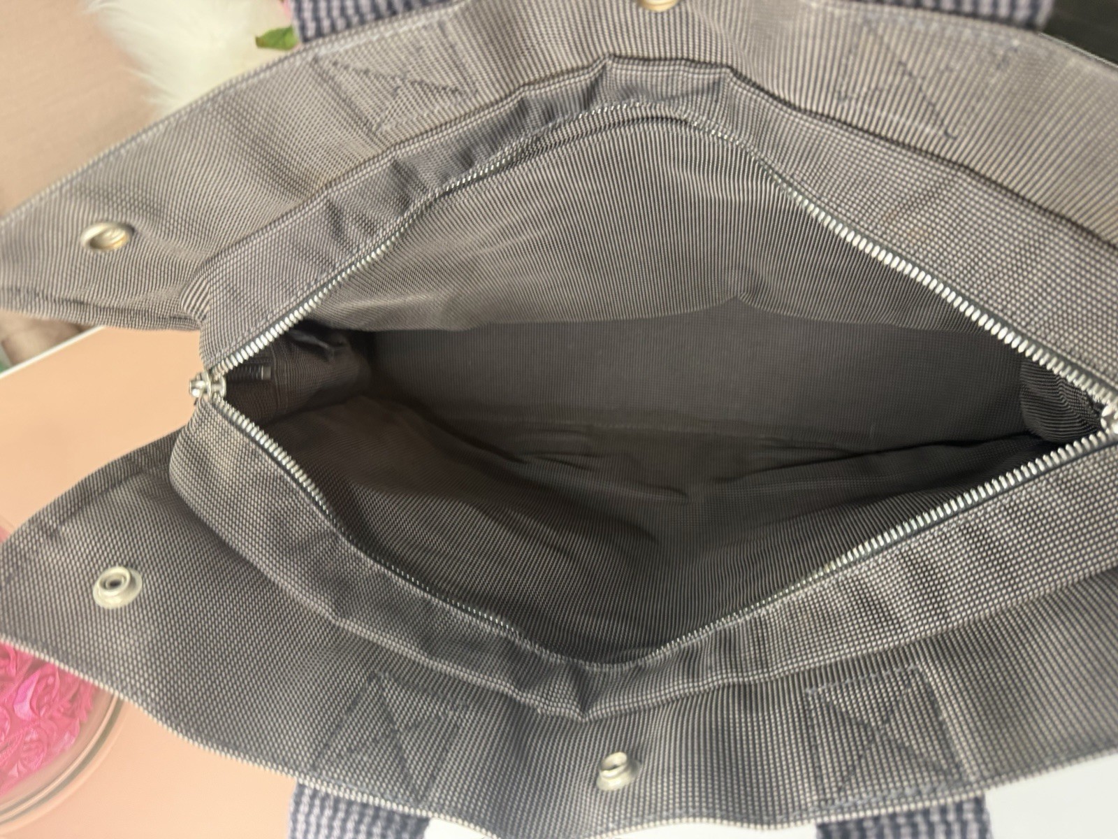 Hermes Vintage Herline MM Canvas Tote Bag Charcoal Grey