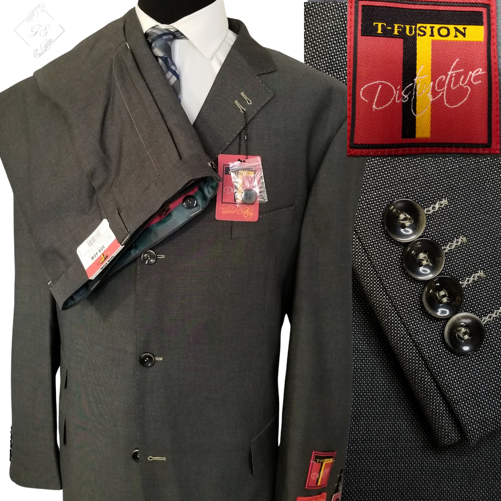 NEW $599 Tayion T-Fusion 2 Piece Olive Birdseye Suit Men’s 50R 44 X 36 Wide Leg