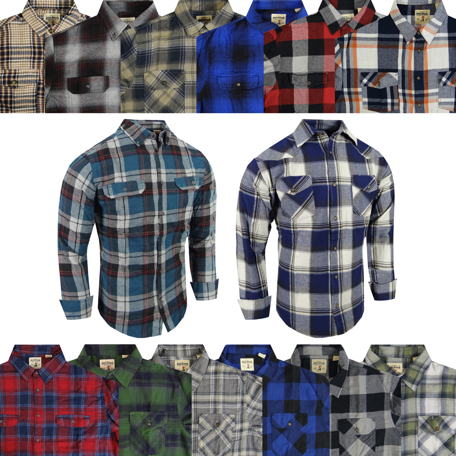 Mens Plaid Soft Flannel Shirt Redhead Brand Flap Pockets Cotton Great New Colors