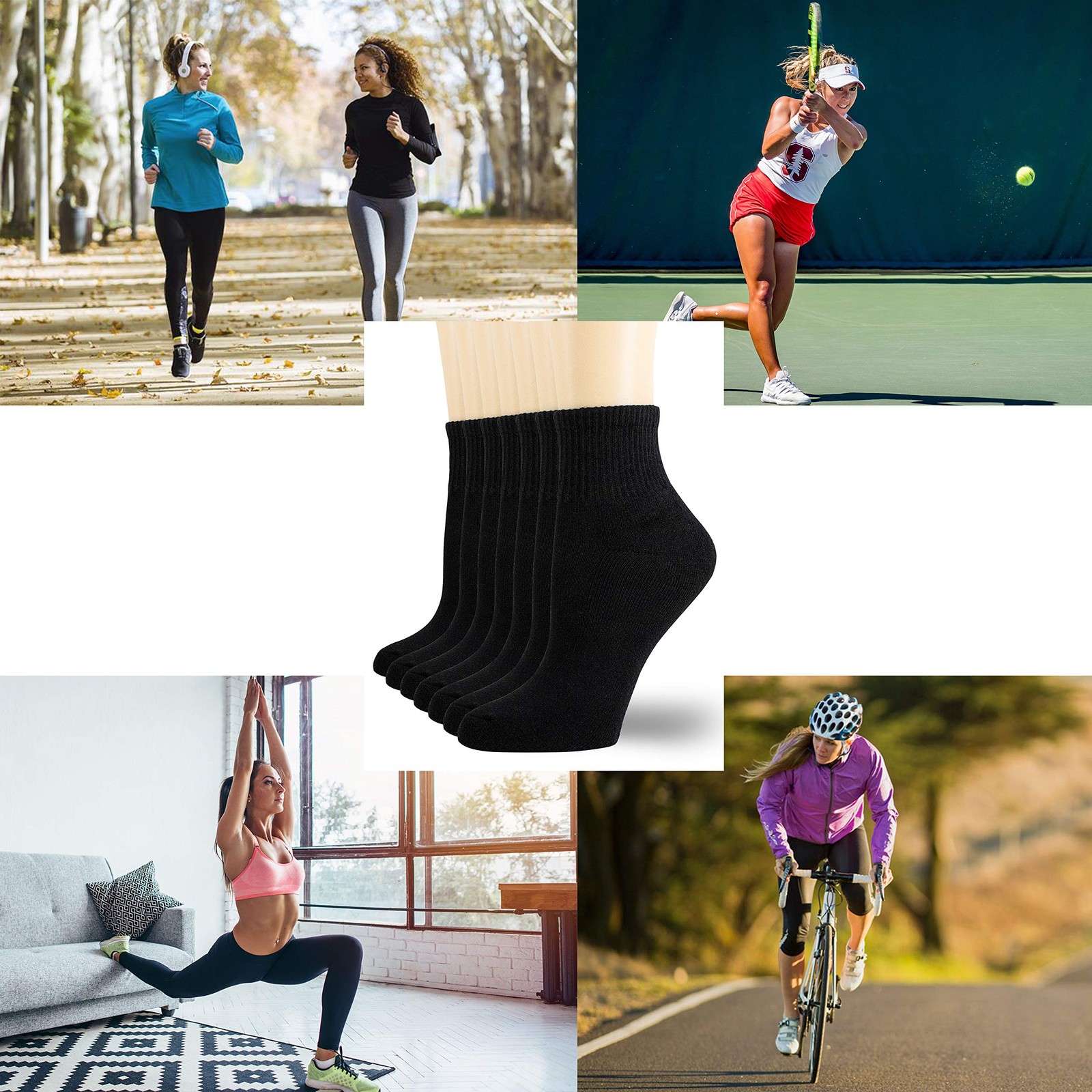 NevEND 6 Pairs Women’s Mini Crew/Ankle Cotton Athletic Socks Medium, Black