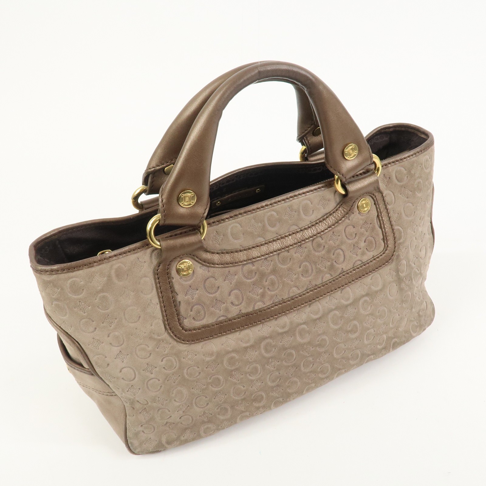 CELINE C Macadam Suede Leather Boogie Bag Hand Bag Beige Brown Auth Used F/S