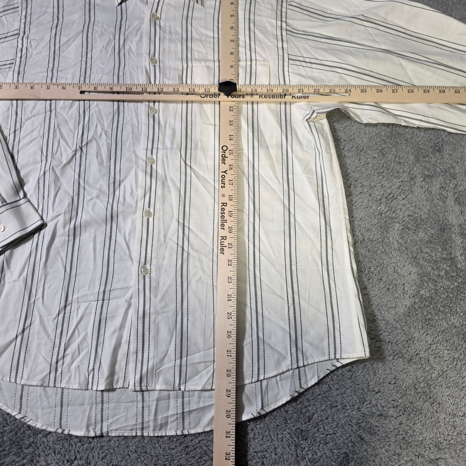 Andrew Marc Mens Large Button Up Shirt White Black Striped Egyptian Cotton LS