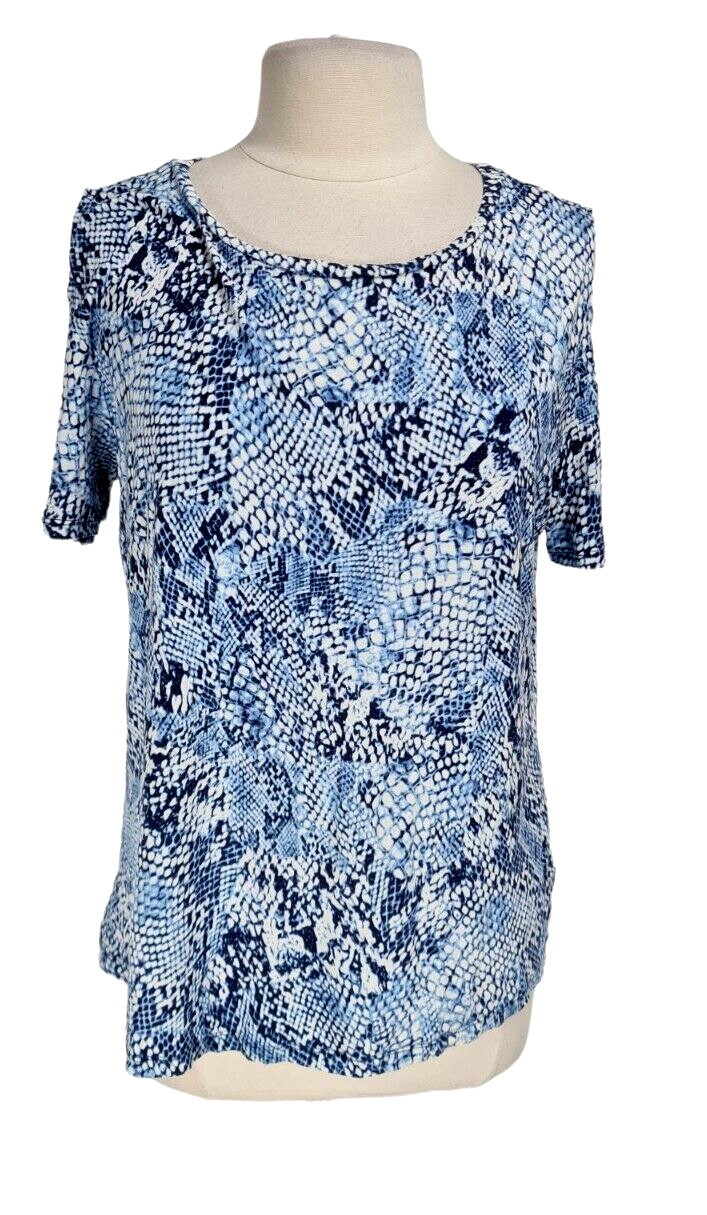 Calvin Klein Womens Tunic Top Size M Blue Snack Skin Print Crew Neck Knit 262P
