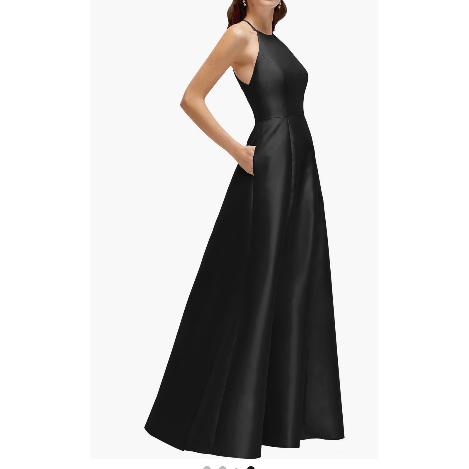 Alfred Sung Black Satin A-Line Gown – Timeless & Elegant D874