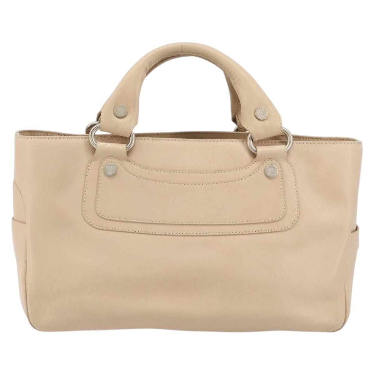 CELINE Boogie bag Hand Bag Leather Ivory Silver Auth ep14737