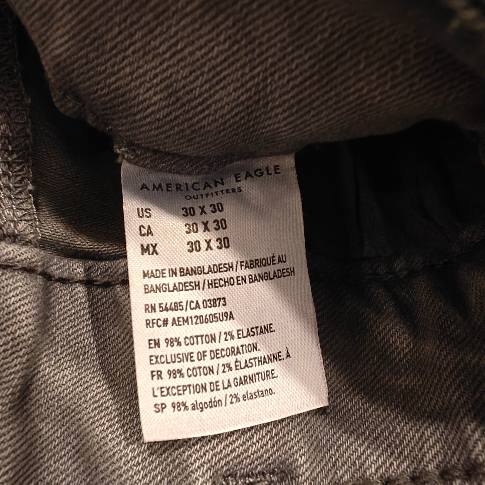 American Eagle Airflex+ Slim Jeans Mens 30×30 Grey Brown Stretch 012-0520-4127