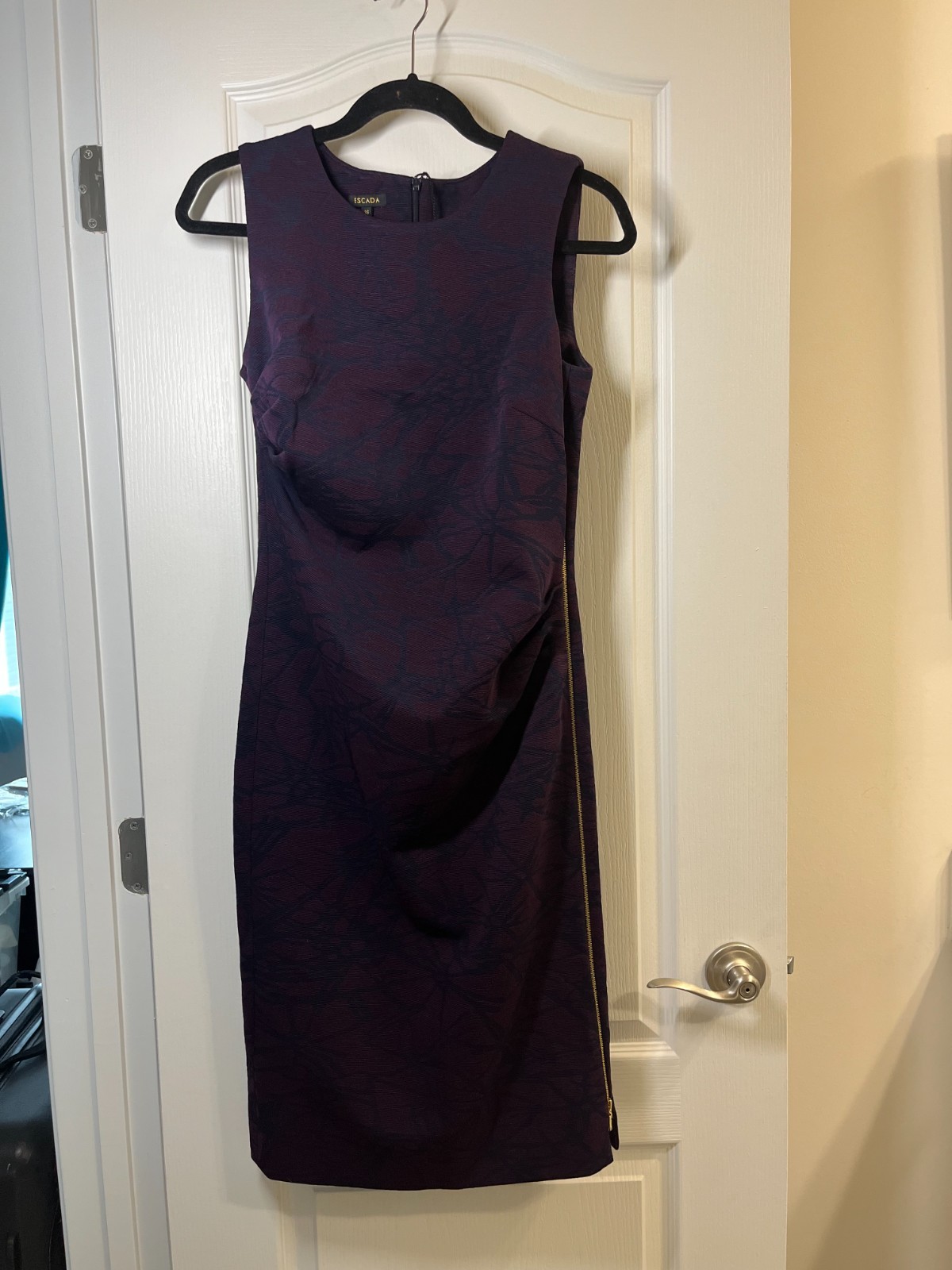 ESCADA Women Printed Purple Midi Length Sleeveless Cocktail Dress Size S DE36