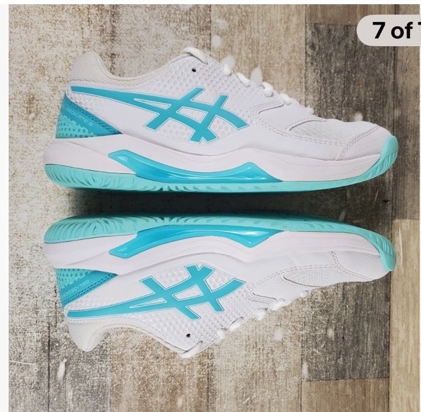 ASICS Gel-Dedicate 8 Pickleball Shoes Womens Sz 8.5 White & Aqua Run Small