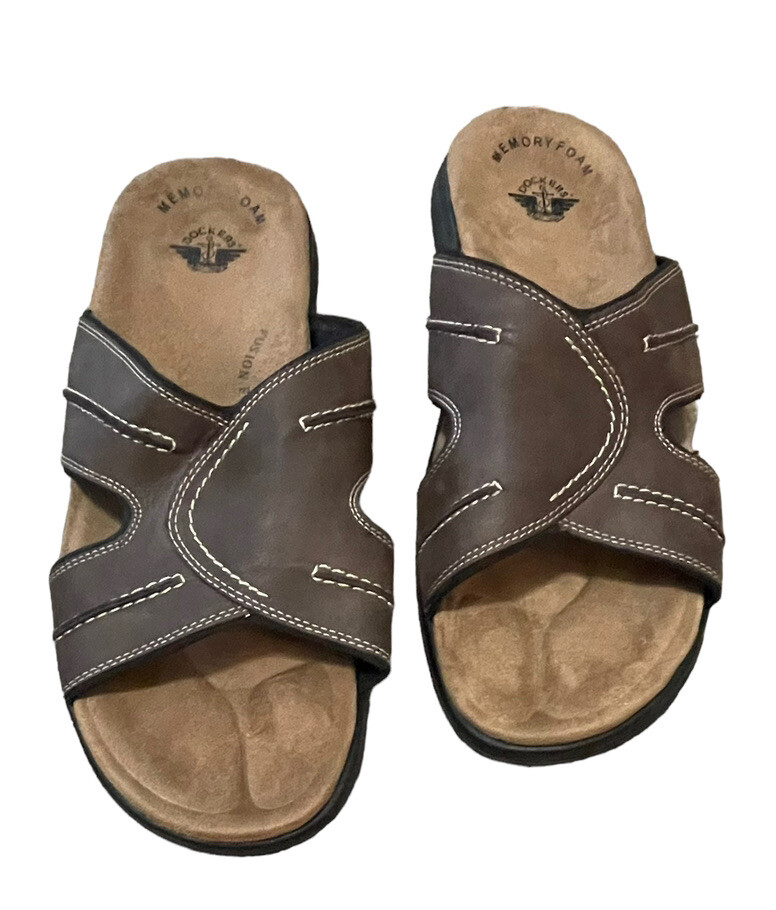 Dockers Sandals Memory Foam Fusion Footbed Men’s Brown Slip-on Slides Size 13 M