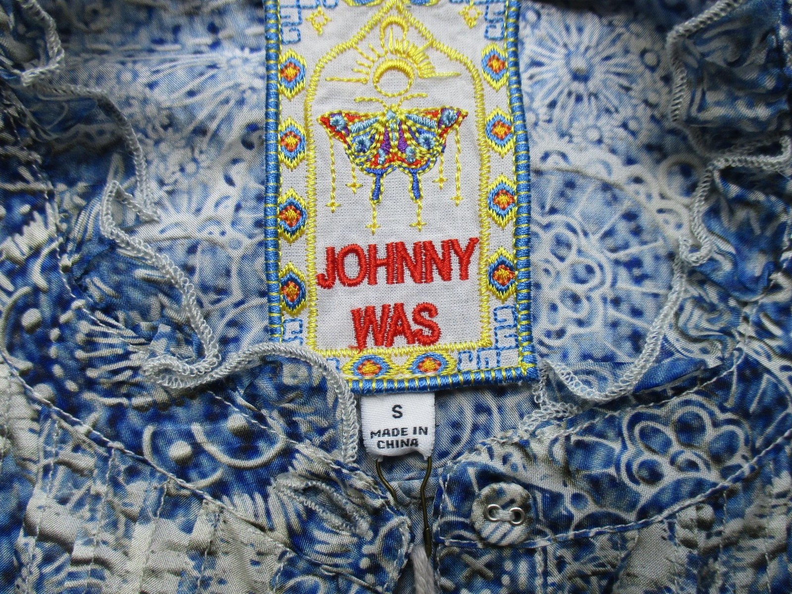 Johnny Was Blouse Womens Small Blue Zeeland Silk Floral Print Boho Tunic Top
