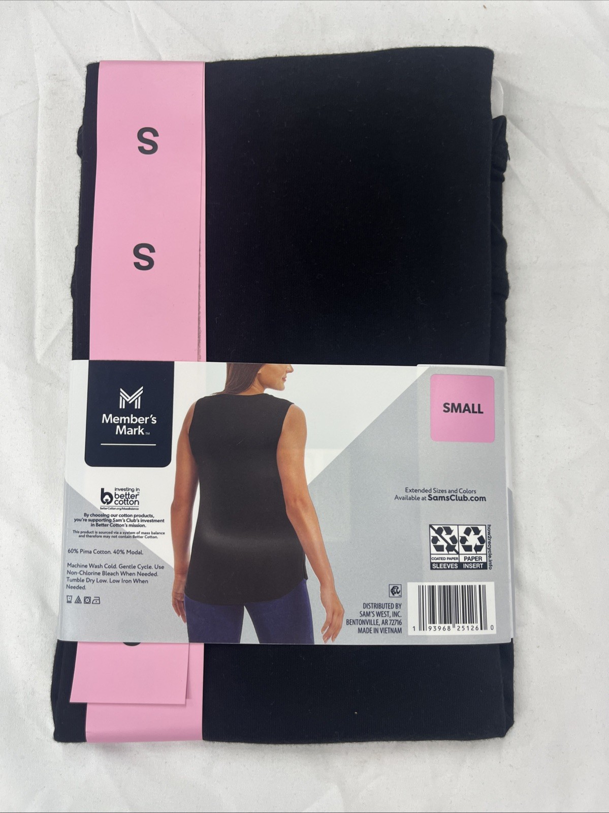 Members Mark Ladies Essential Tank Top Relaxed Fit Curved Hemline Black Soot S