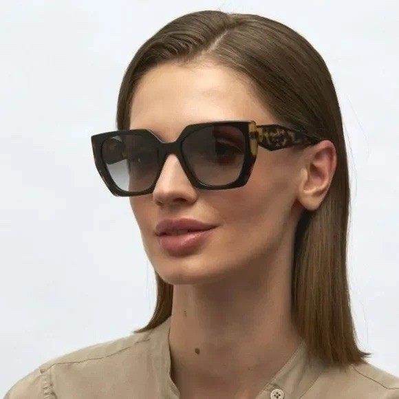 Prada PR 15WS 3890A7 Black Tortoise Grey Gradient Women Sunglasses AUTHENTIC