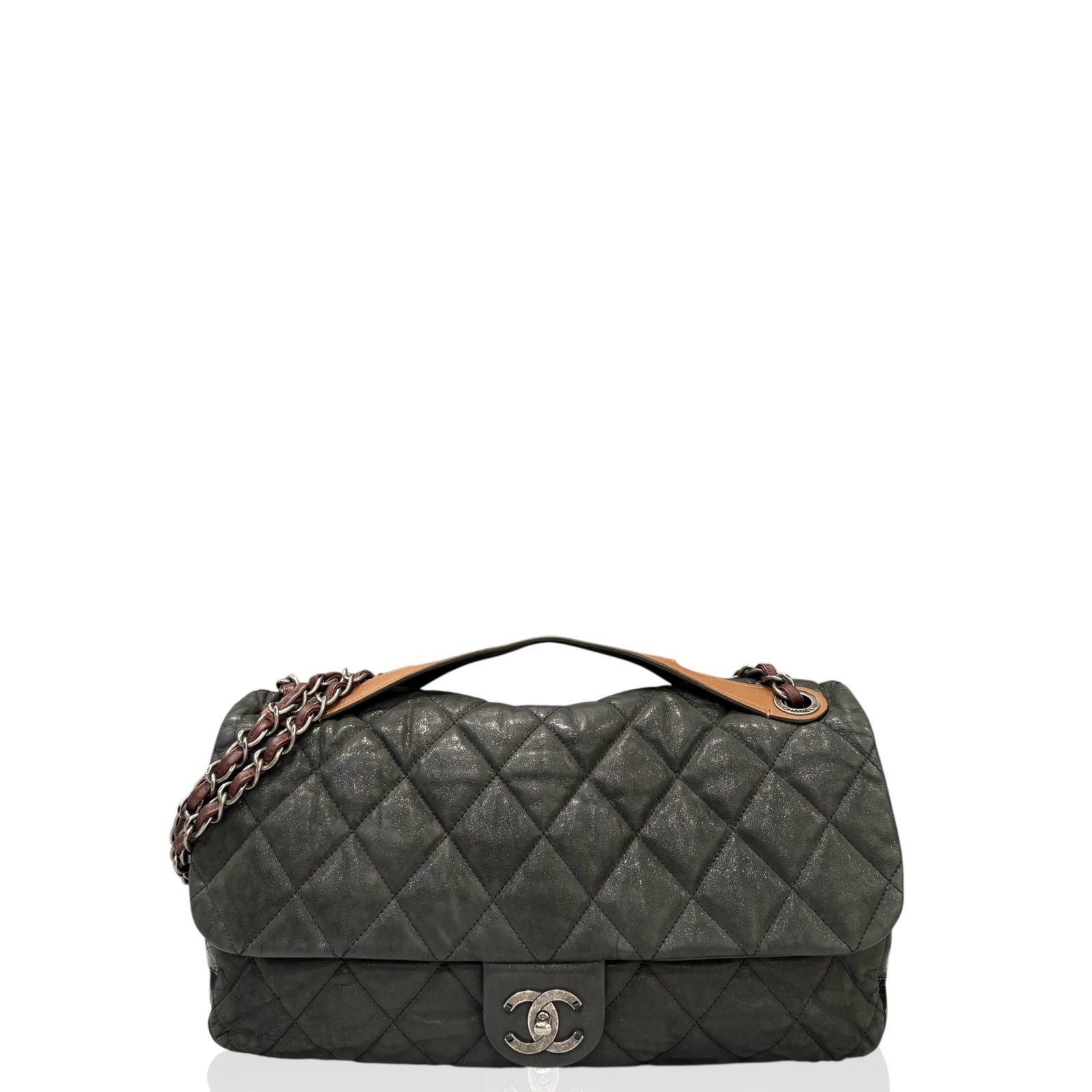 Chanel Quilted Flap Bag Brown Burgundy Black Calfskin (jx050126a2)