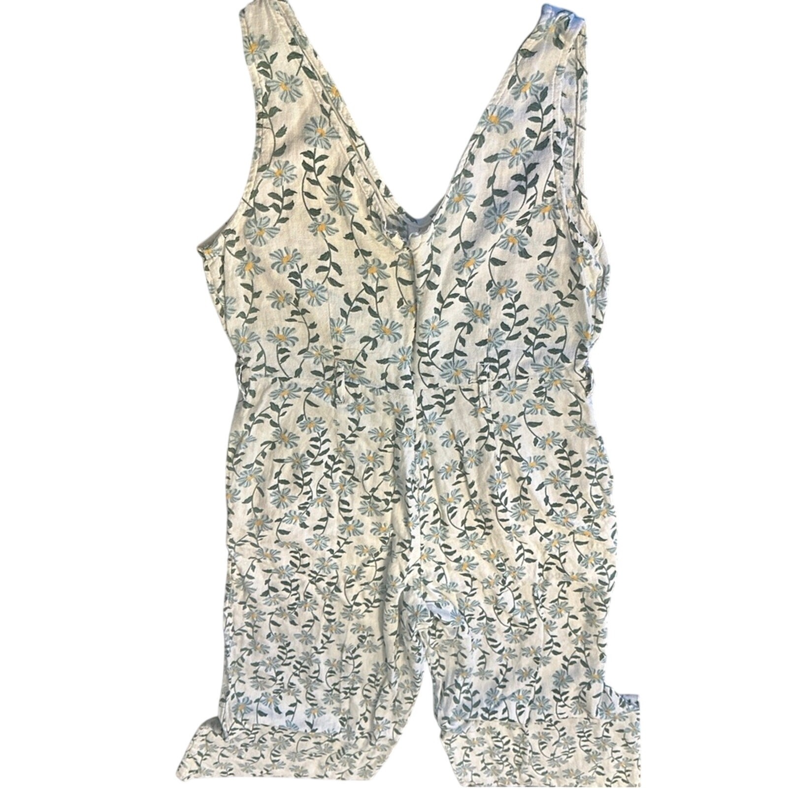 DIP Linen Blend Floral Cropped Jumpsuit Cottagecore Wide Leg Pockets Size 6