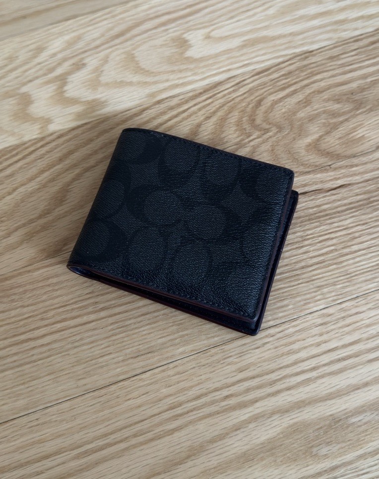 Coach Men’s 3 In 1 Wallet FULL Size Signature Canvas Black/Charcoal