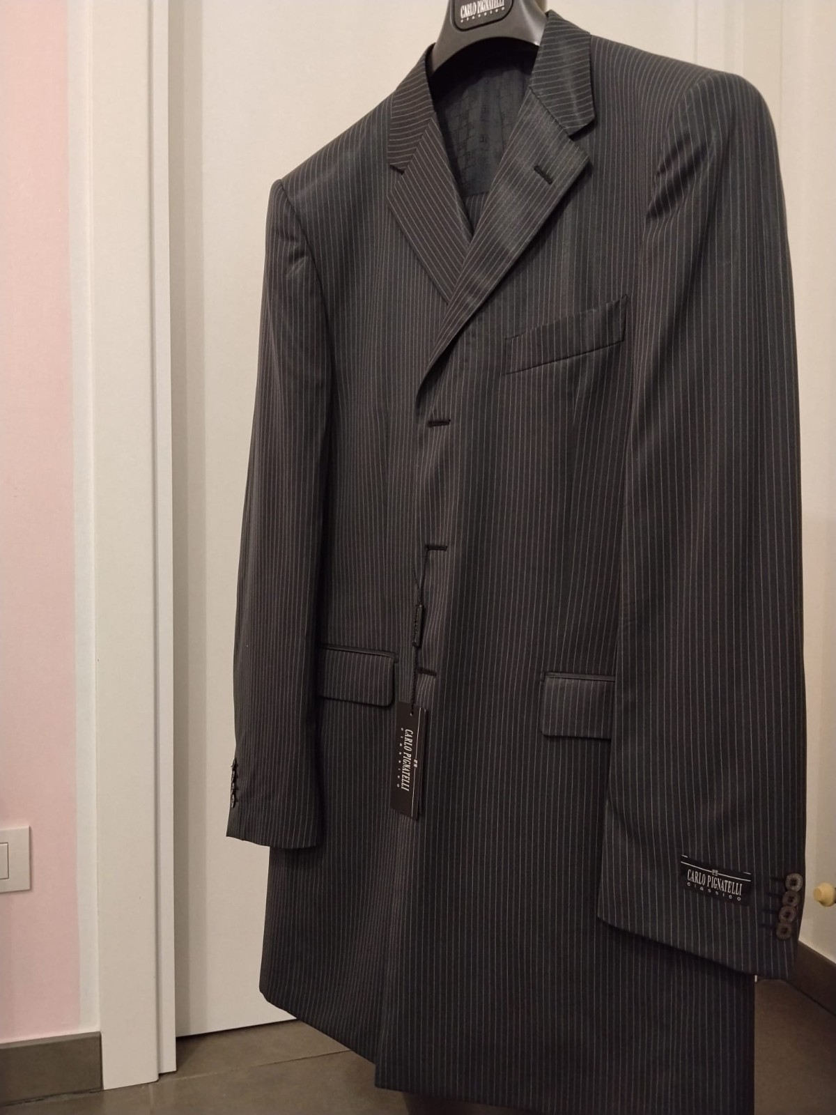 Carlo Pignatelli Men’s Ceremonial Dress Size 56 Grey Pinstripe Complete 2 Piece