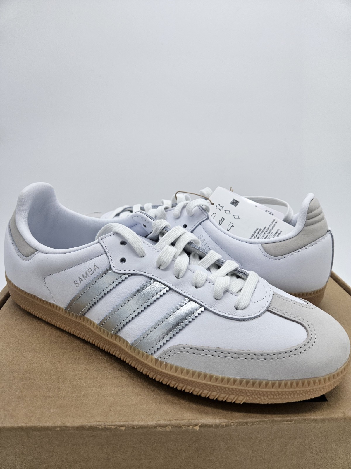 Size 8.5 – Adidas Samba OG White Silver Metallic Grey W