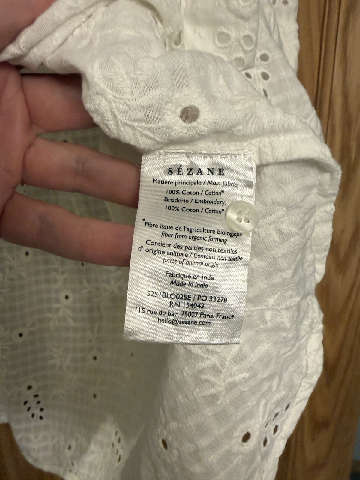 Sezane Laurineta 100% Cotton Button Down Shirt Short Sleeved White Size Medium 6