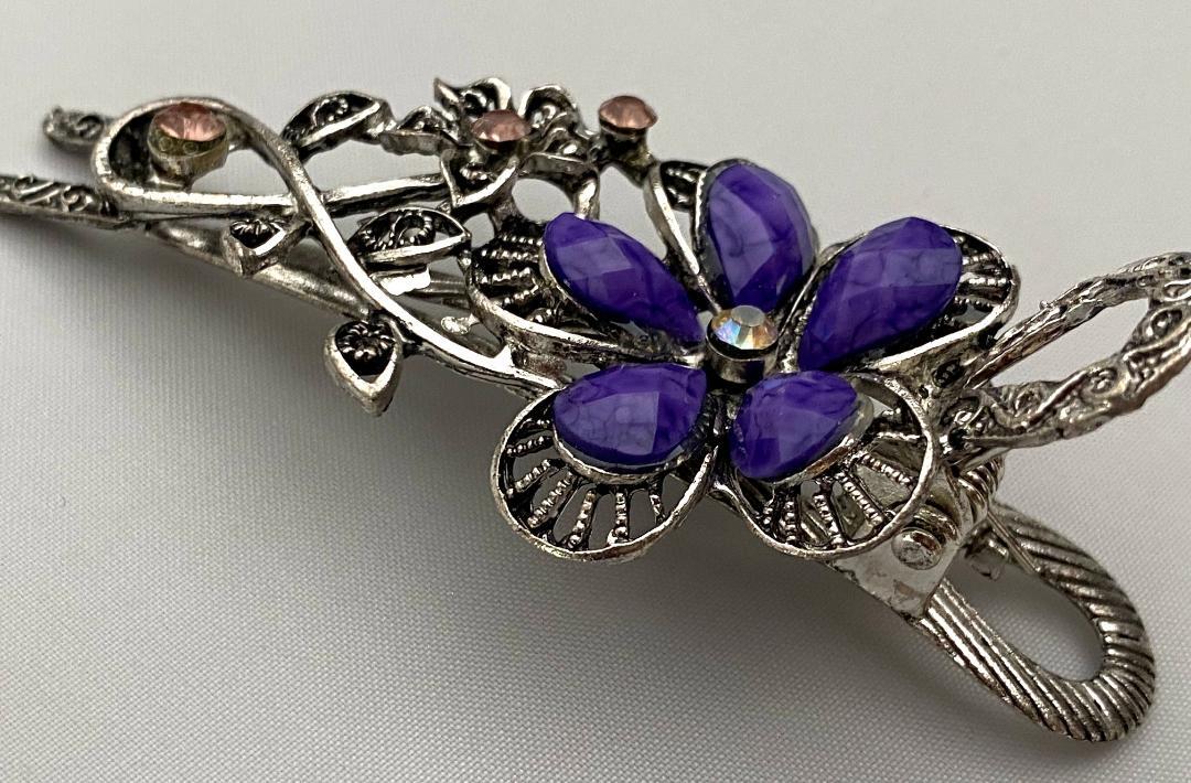 SILVERTONE METAL HAIR CLAMP CRYSTALS OPAQUE STONES SELECT COLOR FREE SHIPPING