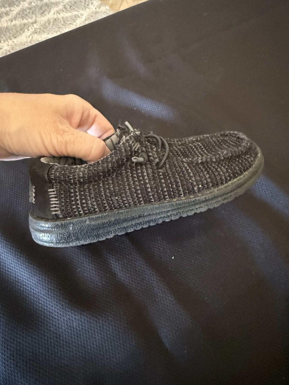 HEYDUDE Wally Stretch Sox Black Fabric Lightweight Lace Up Loafer Kids US 12