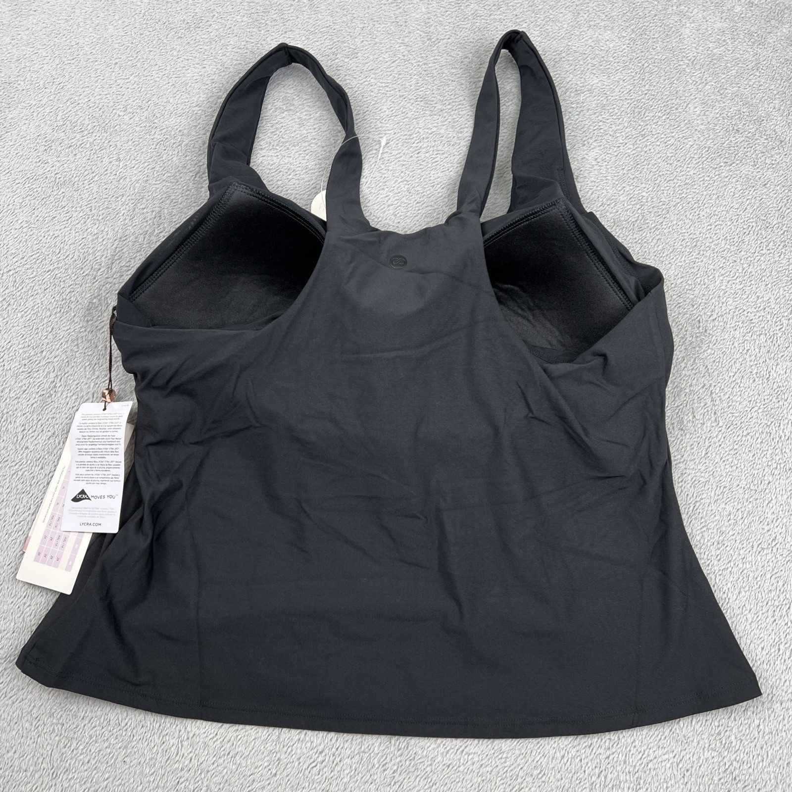 NEW Calia Women’s Athletic Tankini Cami Black XL D Cup Support Beach UPF 50+