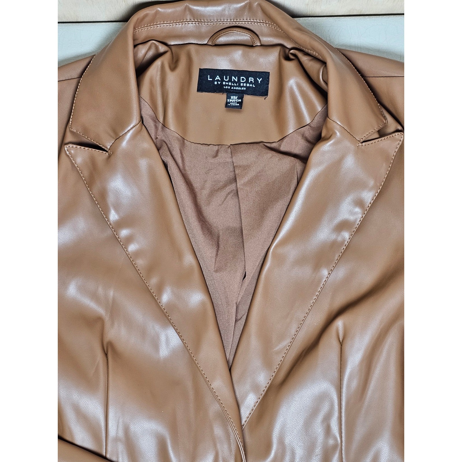 Laundry by Shelli Segal Tan Faux Leather Blazer Jacket Brown XS L1WF0038
