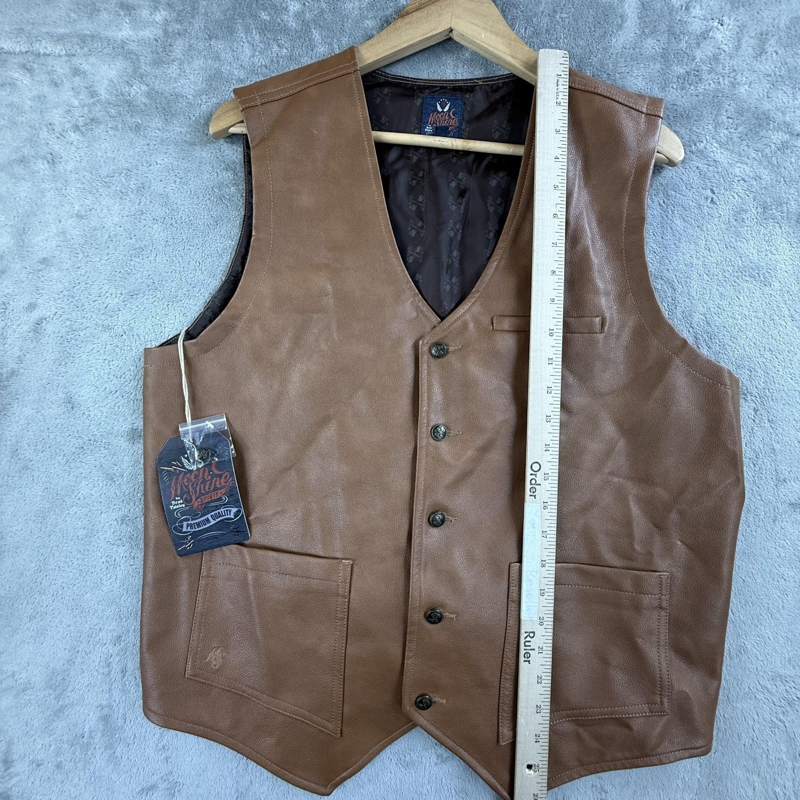 Moon Shine Spirit Vest Men Medium Brown Faux Leather Western Cowboy New MSSU22V2