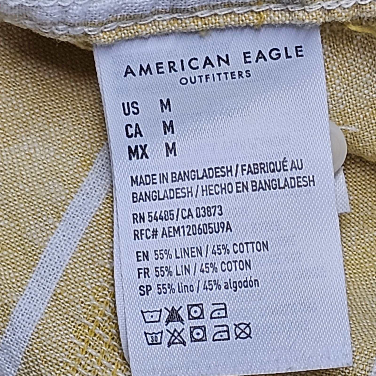 American Eagle Men’s Yellow/white Stripe Short Sleeve Button Up Shirt Sz M