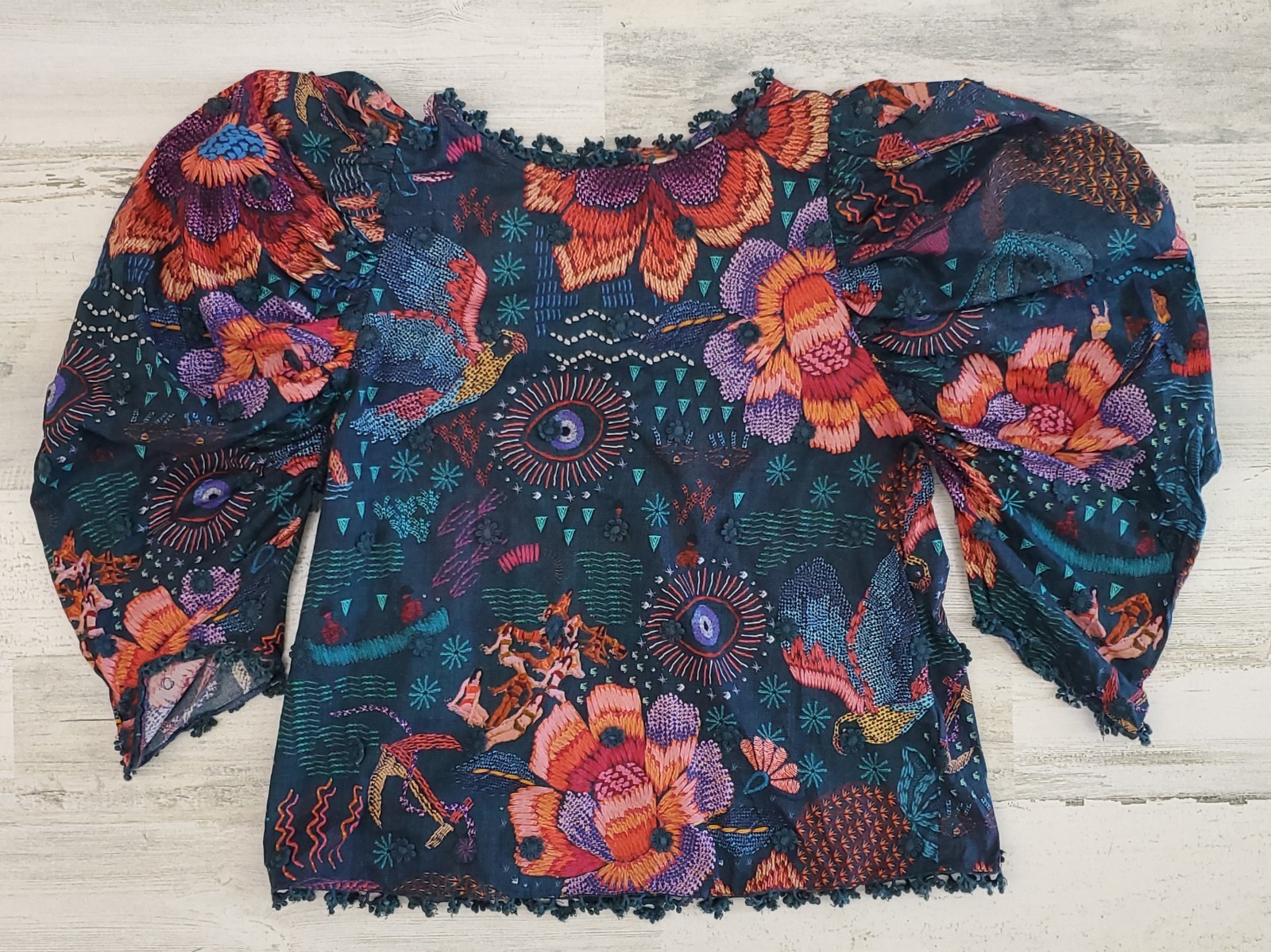 Farm Rio River Creatures Women’s Floral Blouse Size XS
