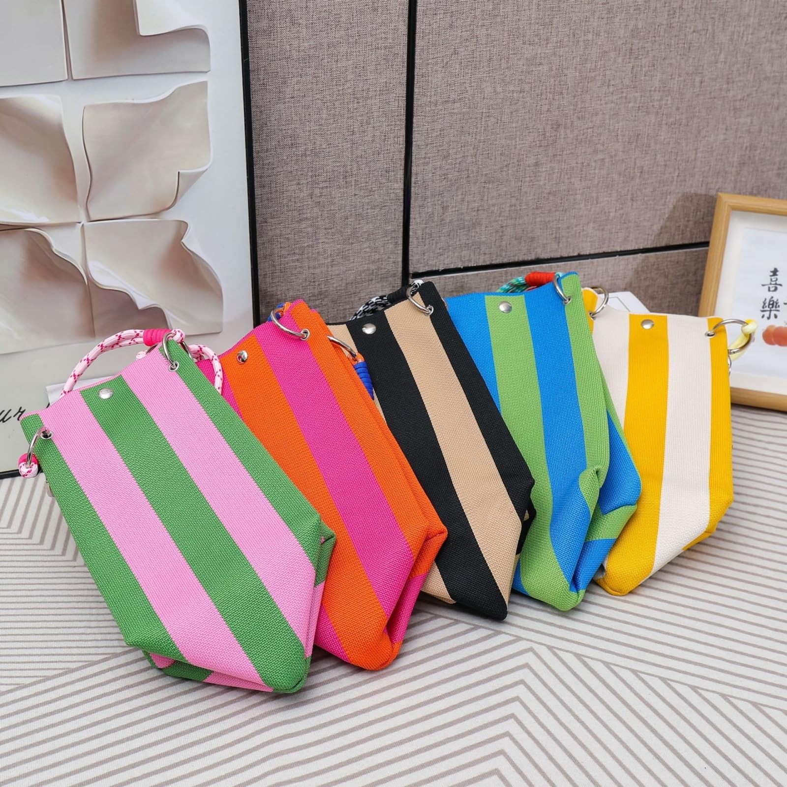Mini Knit Tote Women Striped Crochet 15x16x22cm (6.3×5.9×8.6in), Black&white