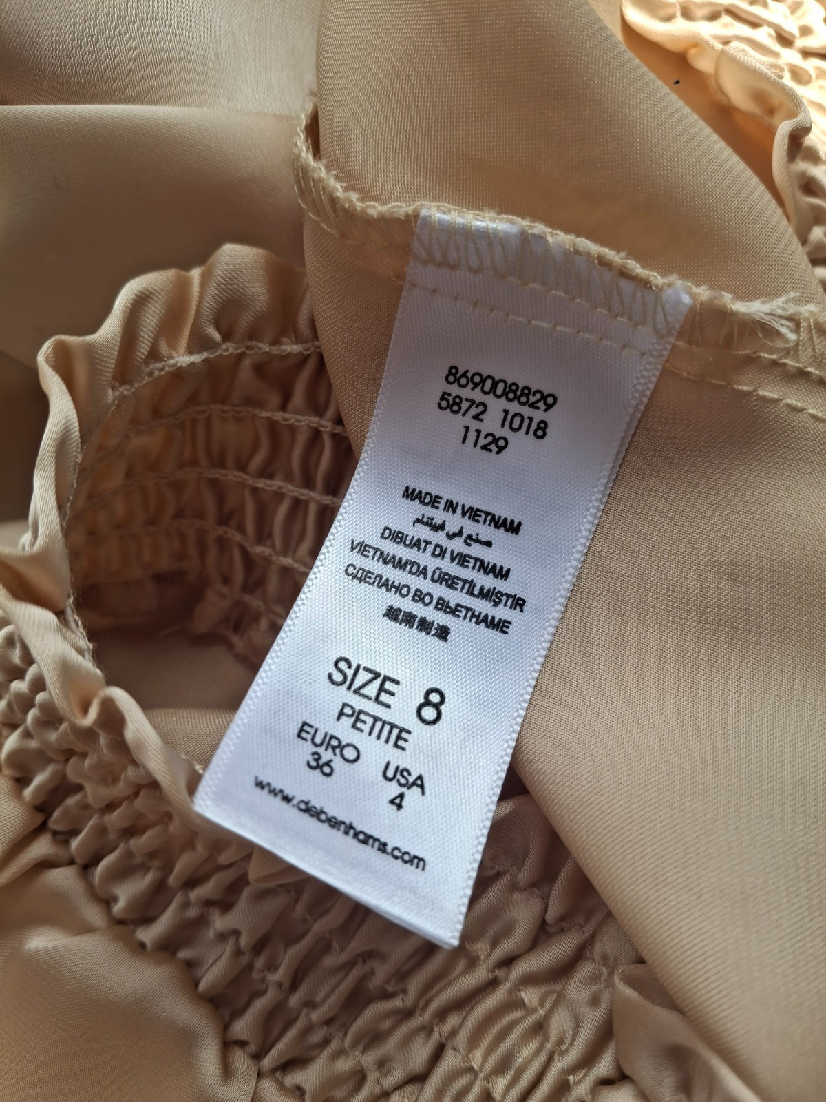 Debenhams Womens Gold Beige Blouse Size Uk 8 Petite Pussybow Bow Casual Workwear
