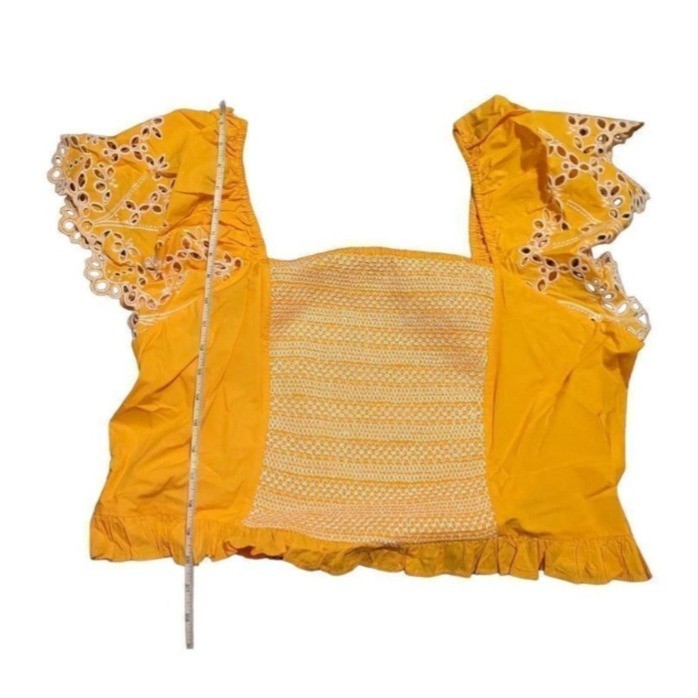 Tanya Taylor Austin Top Marigold Yellow Eyelet Flutter Sleeve Smock Plus Size 22