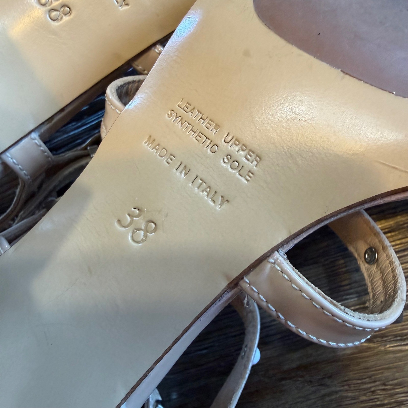 Napoleoni Italy Nude Patent Leather Studded Gladiator Block Heel Sandals EU 38