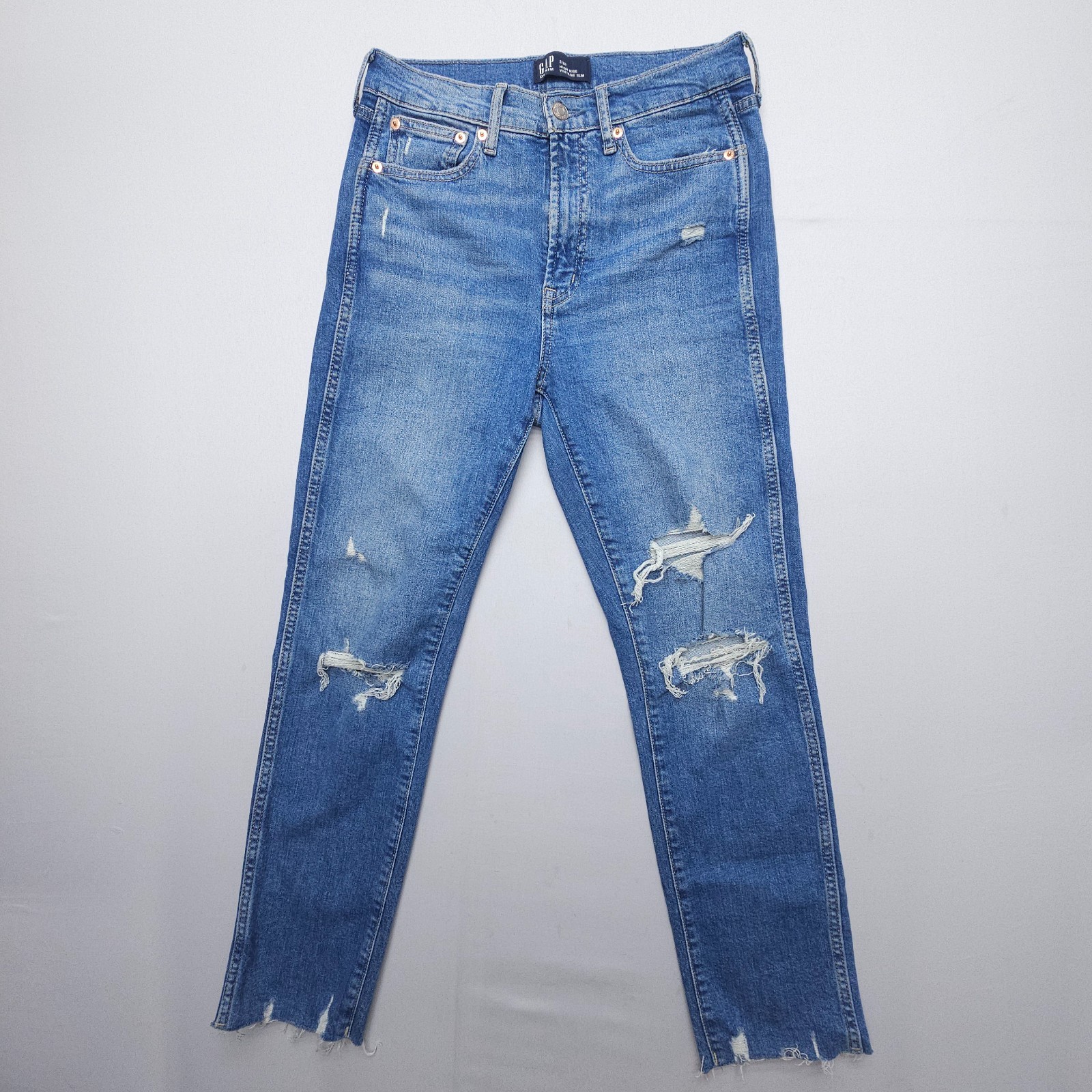 Gap High Rise Vintage Slim Jeans Size 2 / 26 Blue Stretch Denim Distressed