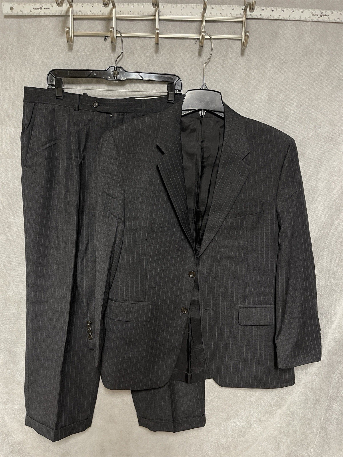 Ralph Lauren Suit Men 40R 42R Gray Striped 2B Wool Academia 34X29 Pants Luxury