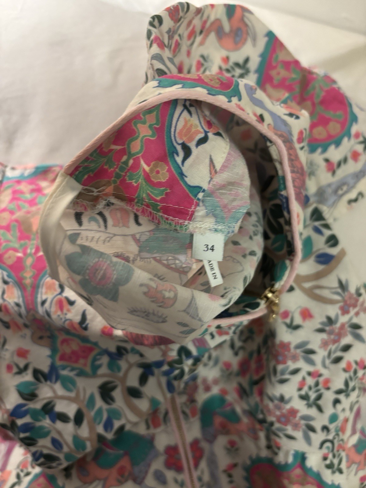 FLASH SALE! Gently worn Sandro Midi dress with Teal & Pink Crane Print. Size 34!