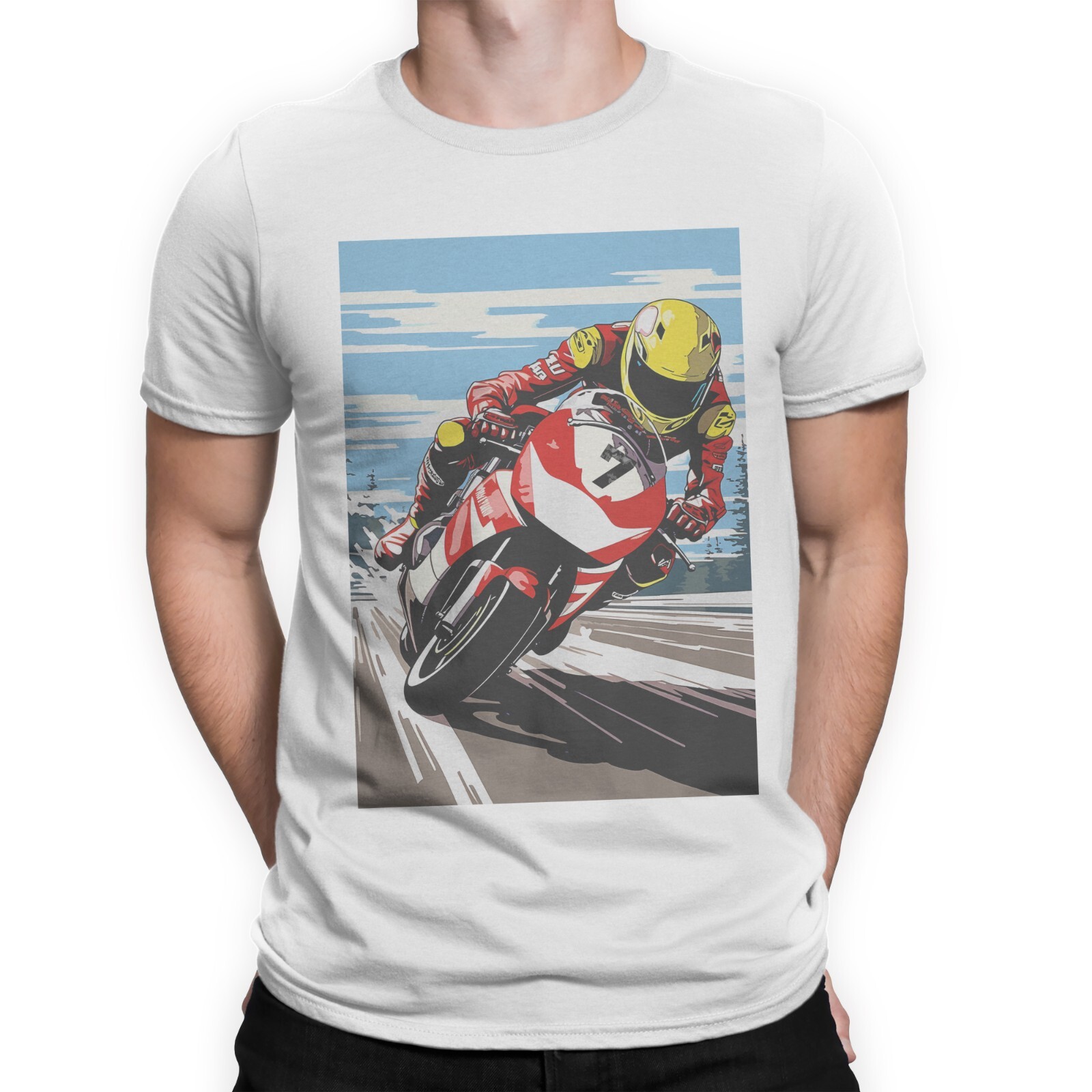 Motorbike T-Shirt Retro Pop Art Biker Motorcycle Racer Racing Tee Top T Shirt