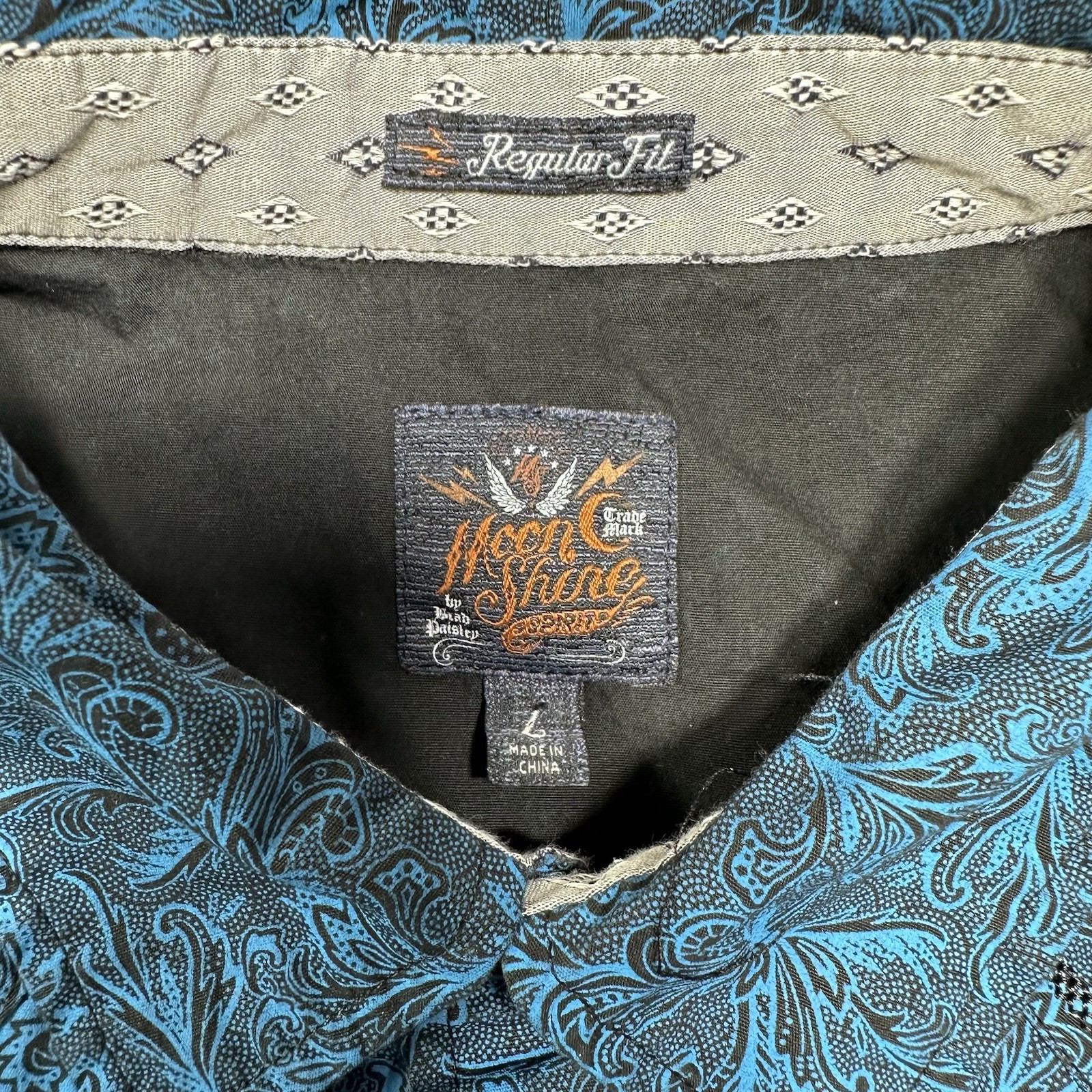 Moon Shine Spirit Satanta Paisley Western Snap Shirt Teal Blue/Black Size Large