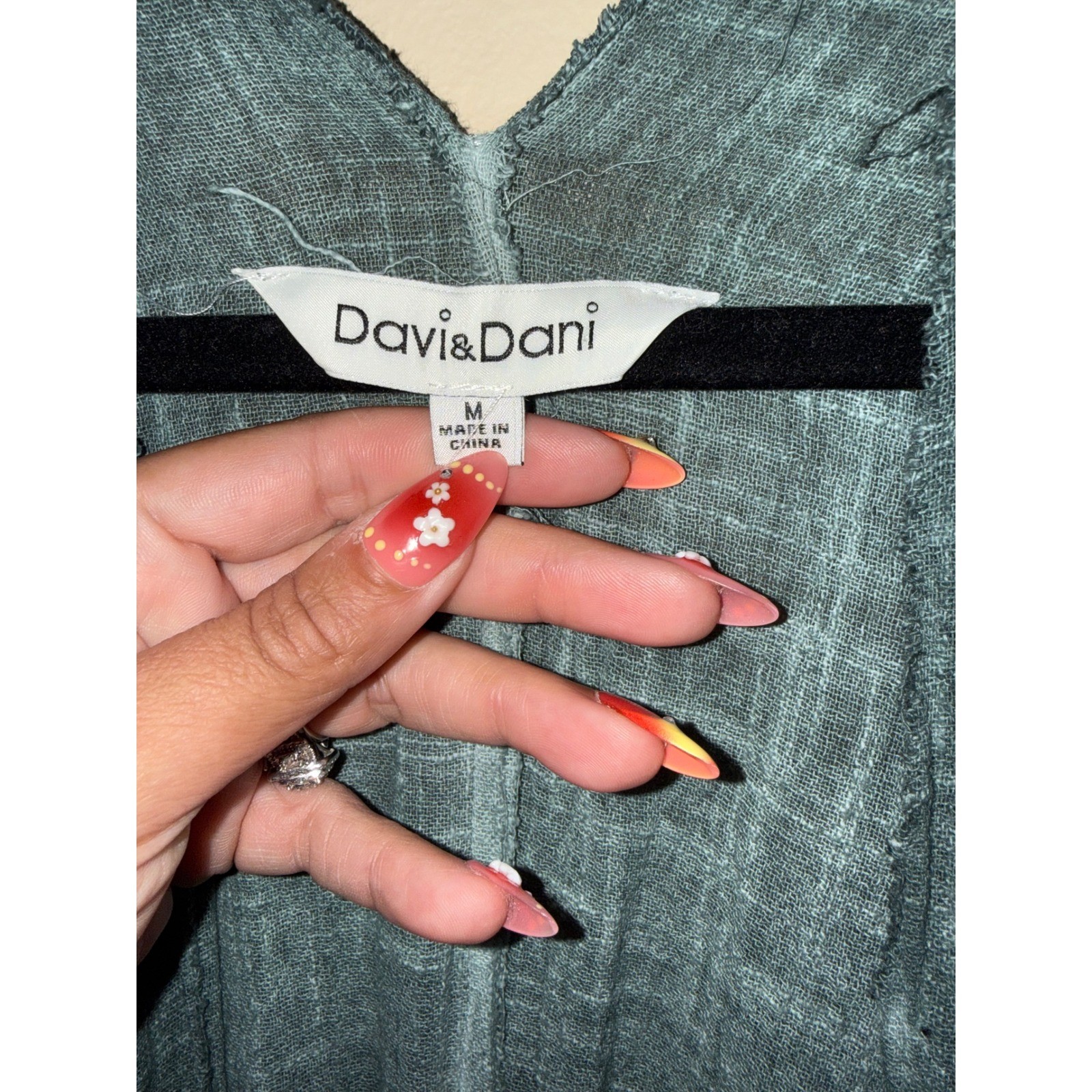Davi & Dani Women Boho Teal Cotton Gauze Kimono Smock Waist Raw Hem Wrap Medium