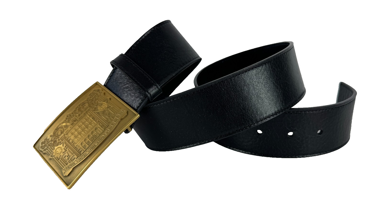 Fendi New Auth Women Black Leather Gold Tone Belt 75 cm 30 in Palazzo Buckle Bag
