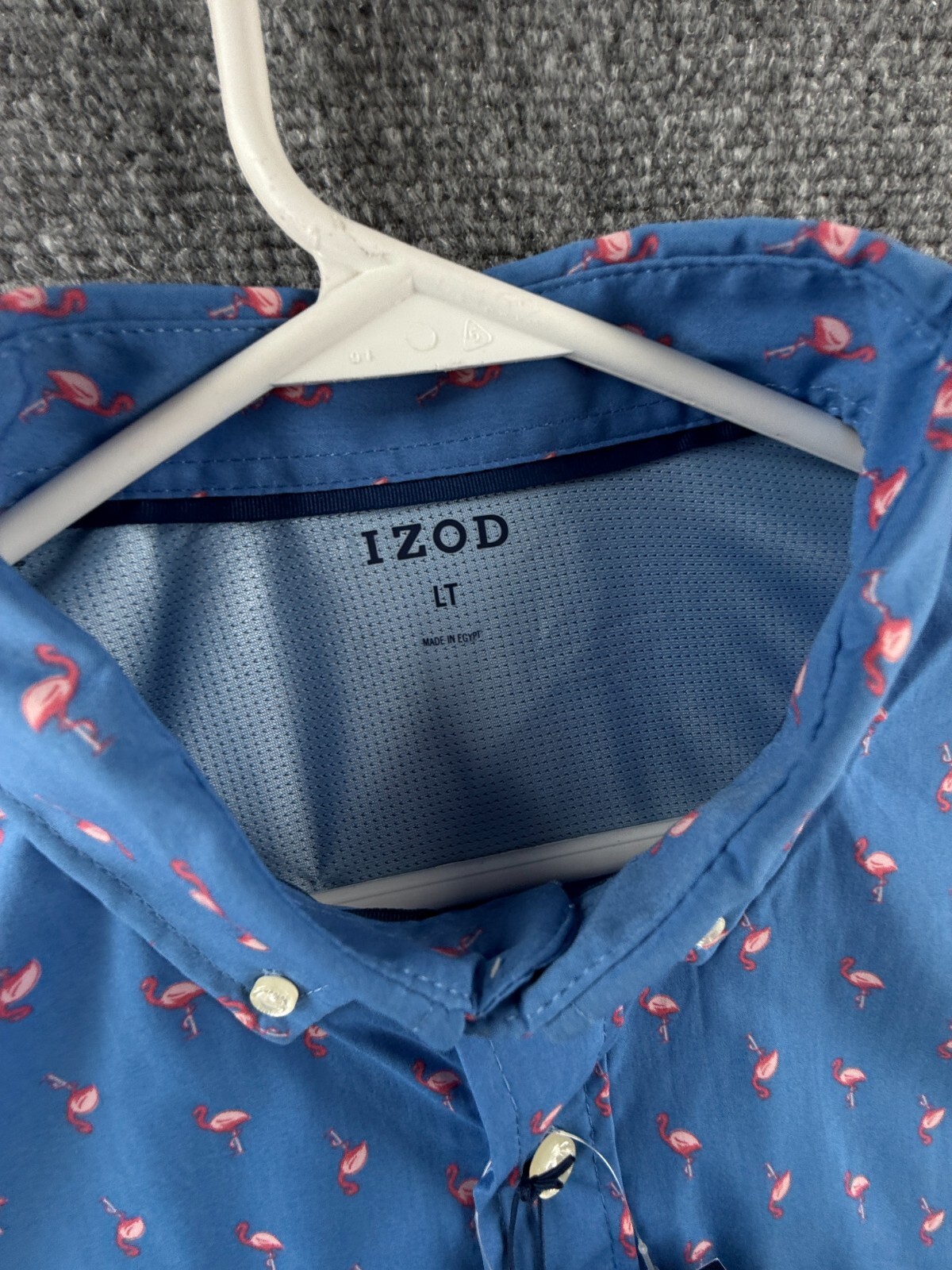 NWT IZOD LT Large Flamingo Print Tall Blue Performance Button Up Beach $65 Men