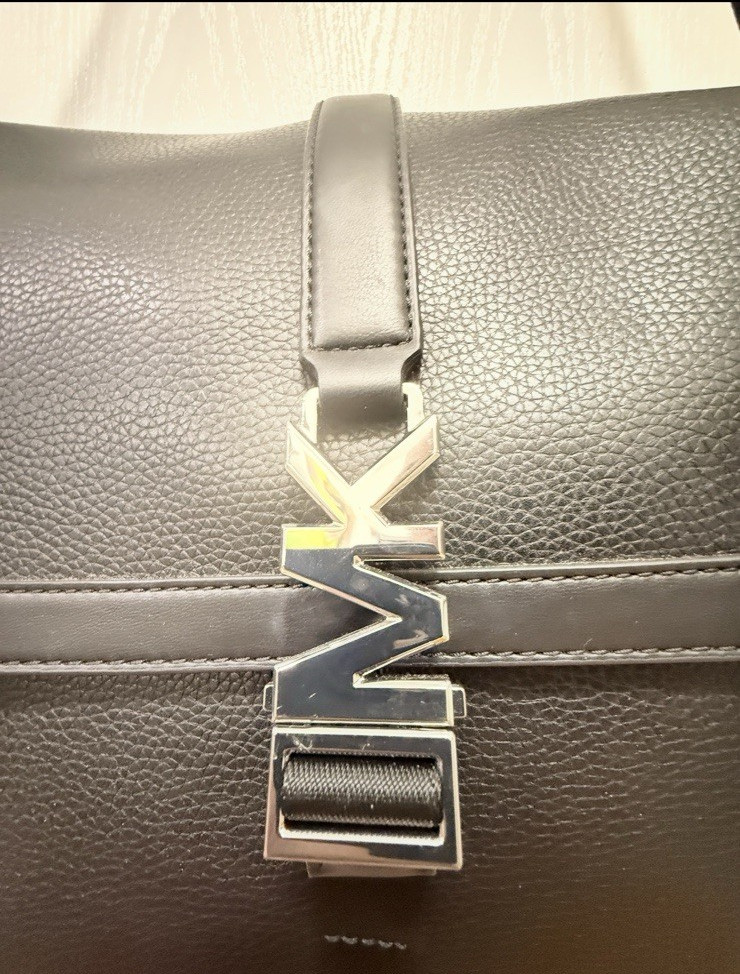 Michael Kors Black Pebbled Shoulder Bag w/ Silver Buckle, Adjustable Strap