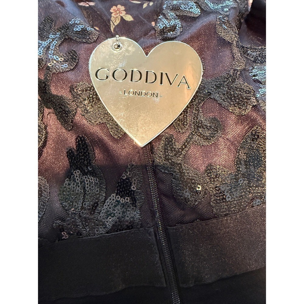 NWT Goddiva London Black Sequin Lace Illusion Neckline Mini Dress Size 10UK Prom