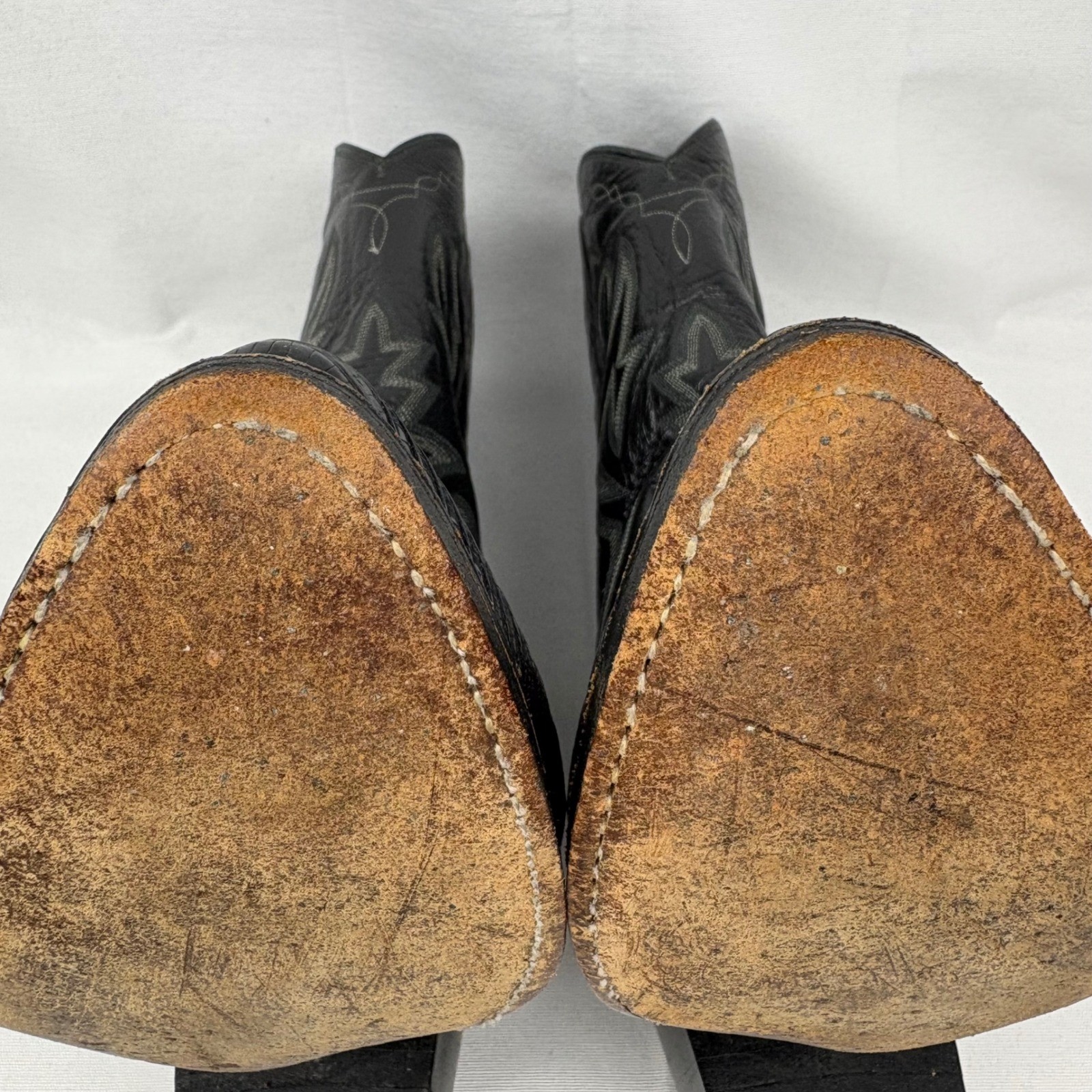 Vintage Dan Post Cowboy Boots Teju Lizard Size 8EW Black Exotic 350J Pointed Toe