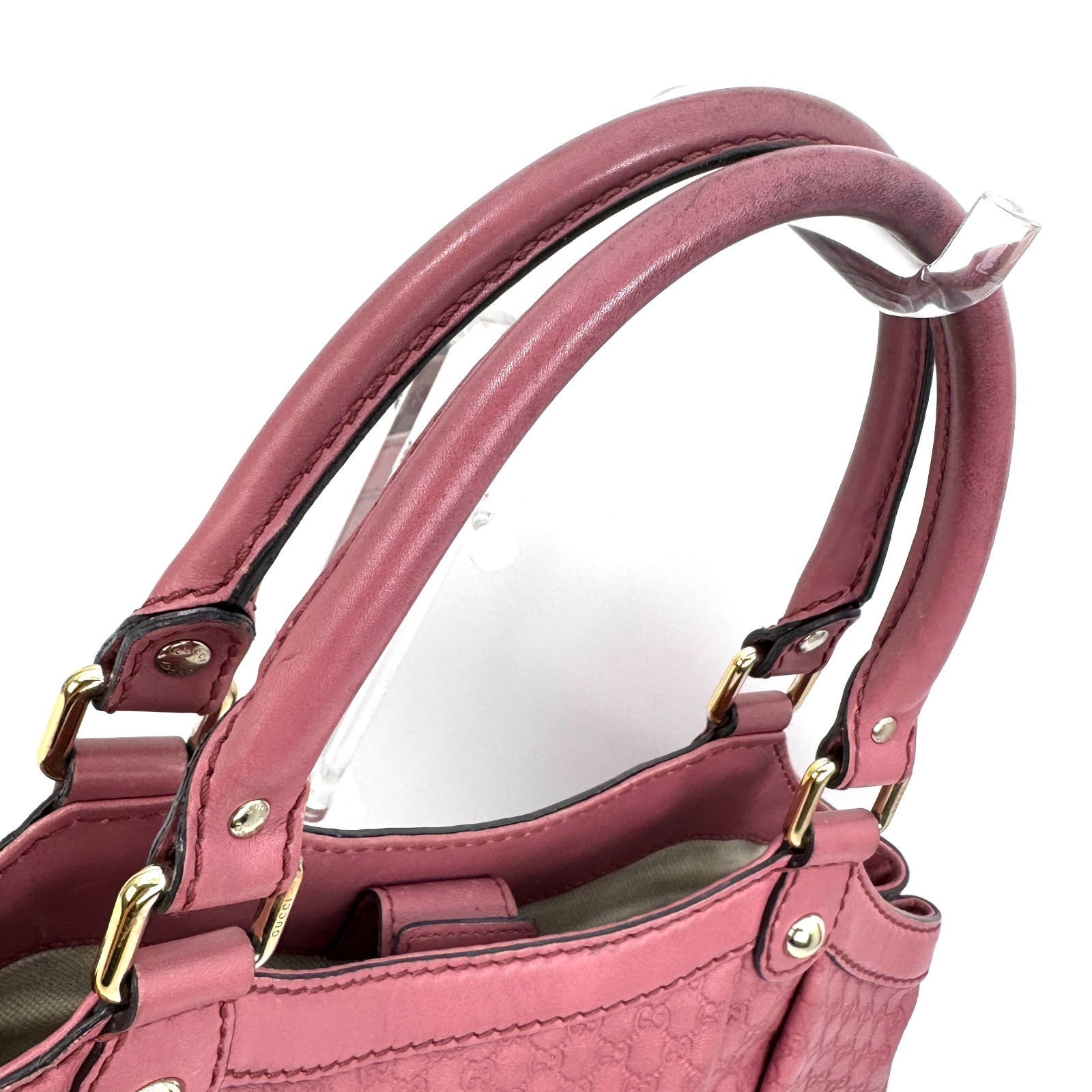 Gucci Shoulder Bag Sukey Leather Shima Micro GG Pink Authentic 420T0450