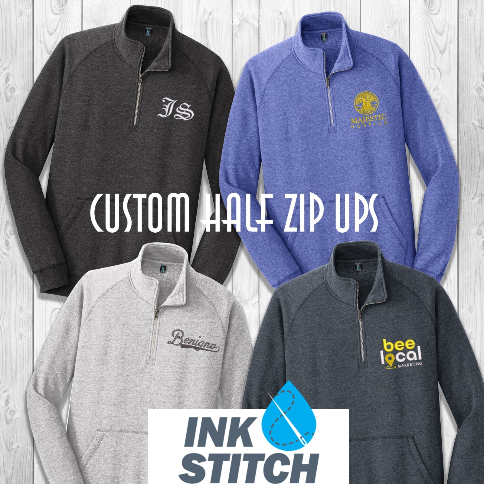 Ink Stitch Design Your Own Custom Logo Texts Stitching Unisex Quarter zip Up