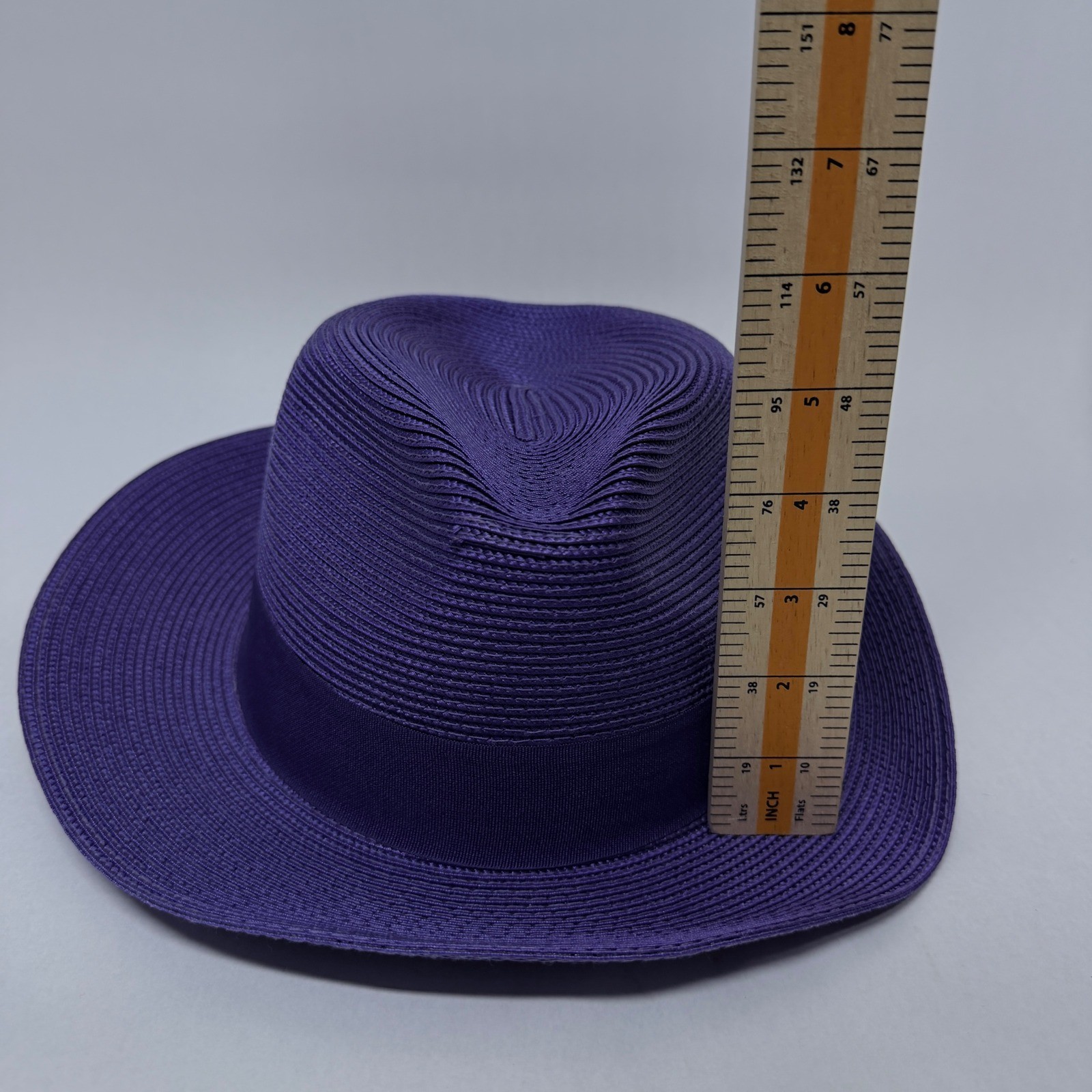 Bruno Capelo Francesco Collection Purple Straw Fedora Hat Medium Lion Pin Mens