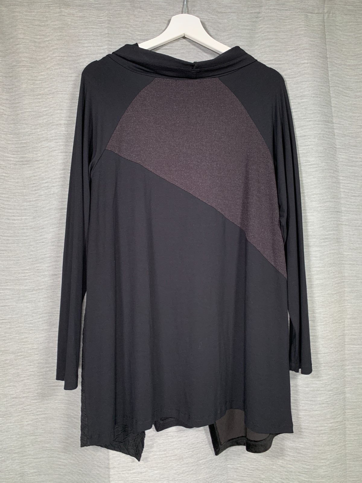 Alembika Tunic Top Size UK14 Black Asymmetric Cowl Stretch Jersey Lagenlook Arty